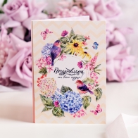 Шоколадная открытка Поздравляем от всего сердца (акварельные цветы и птицы)